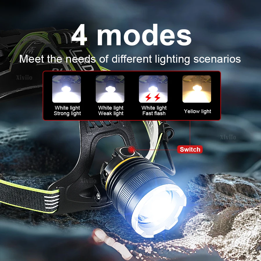 78000000LM 울트라 브라이트 LED 헤드램프 강력한 충전식 헤드 손전등 3*18650 배터리 헤드 토치 낚시 캠핑 줌 램프