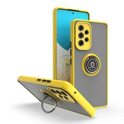 Shockproof Matte Armor Phone Case with Ring Magnetic Holder and Stand - Galaxy A72 4G (QY - Yellow)