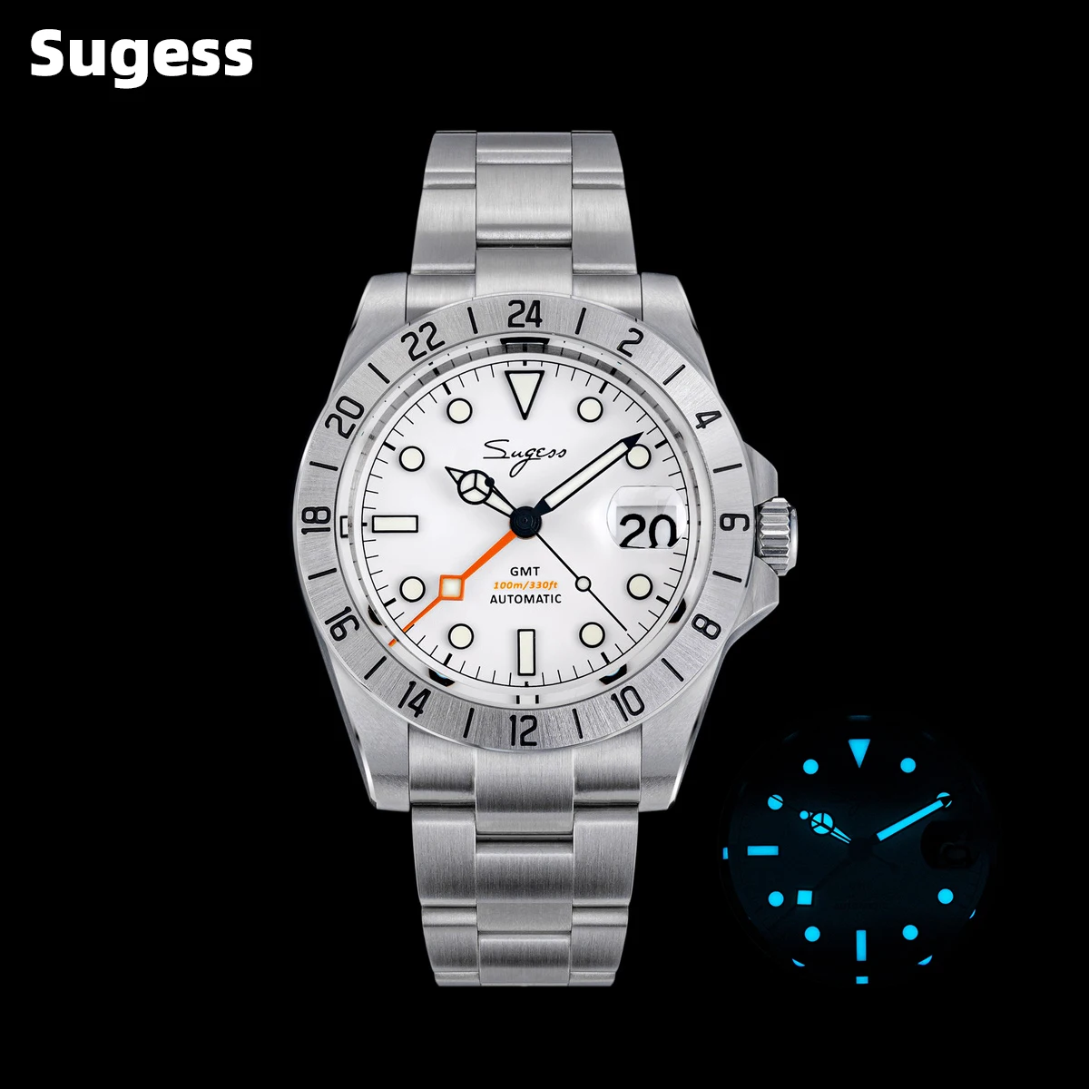 Sugess Men Watch GMT Automatic NH34 Movement 100M Waterproof