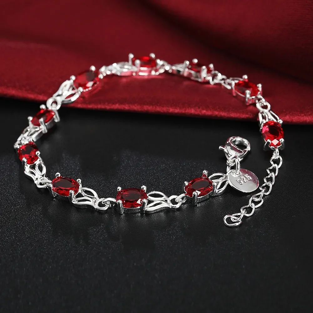 SAIYE Hot new 925 Sterling silver Bracelets for women Wild red crystal chain fashion lady Wedding party Christmas gifts Jewelry