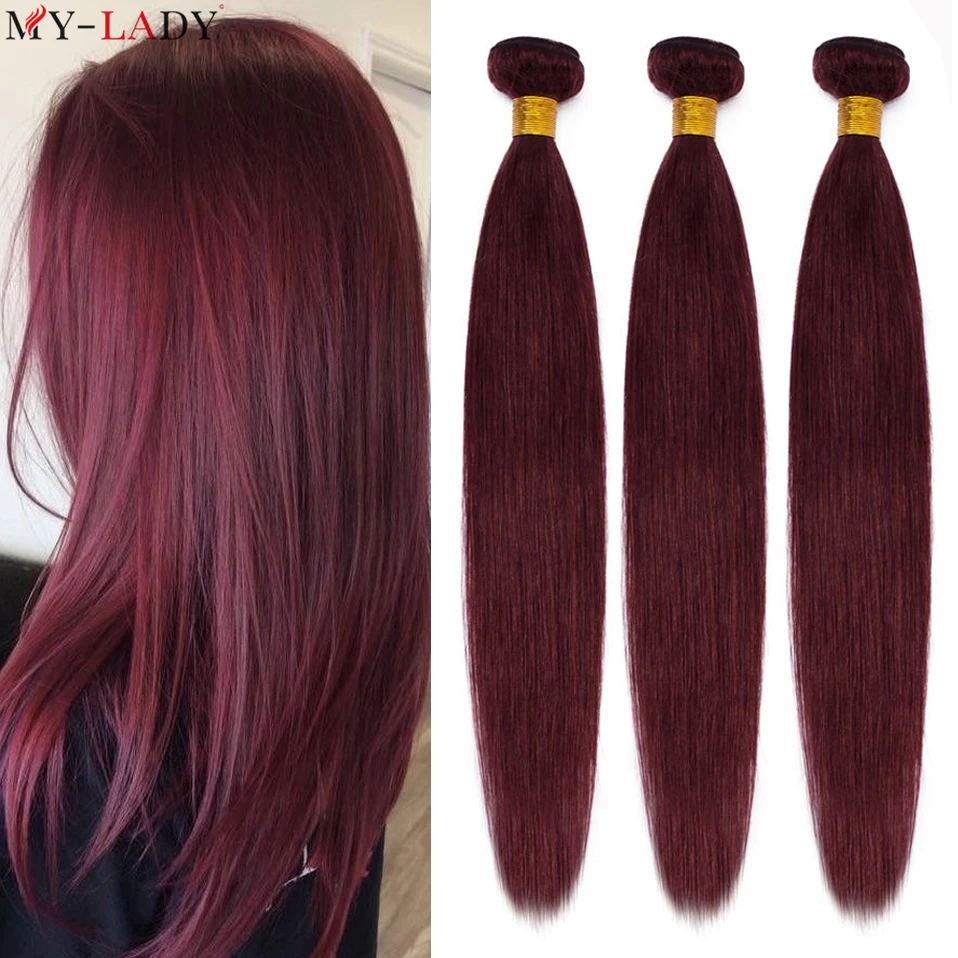 

MY-LADY 1pcs/lot Wine Red Straight Human Hair Bundle Brazilian Straight Hair Double Weave 8-24” 100% Natural Remy Hair Extension
