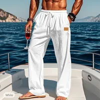 Pantalon ample en coton et lin pour homme, style artistique, taille élastique, couleur unie, décontracté, été 2025 5