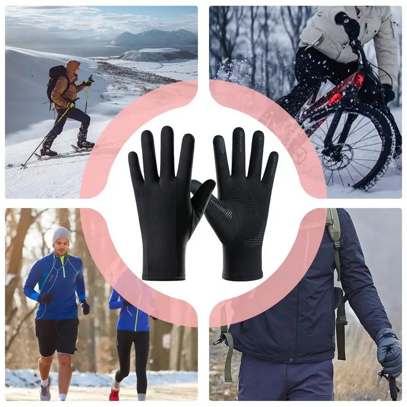 Winter Liner Gloves Non-Slip Warm Full Fingers Thermal Ski Gloves Windproof Touchscreen Gloves For Cycling Driving Hiking 2