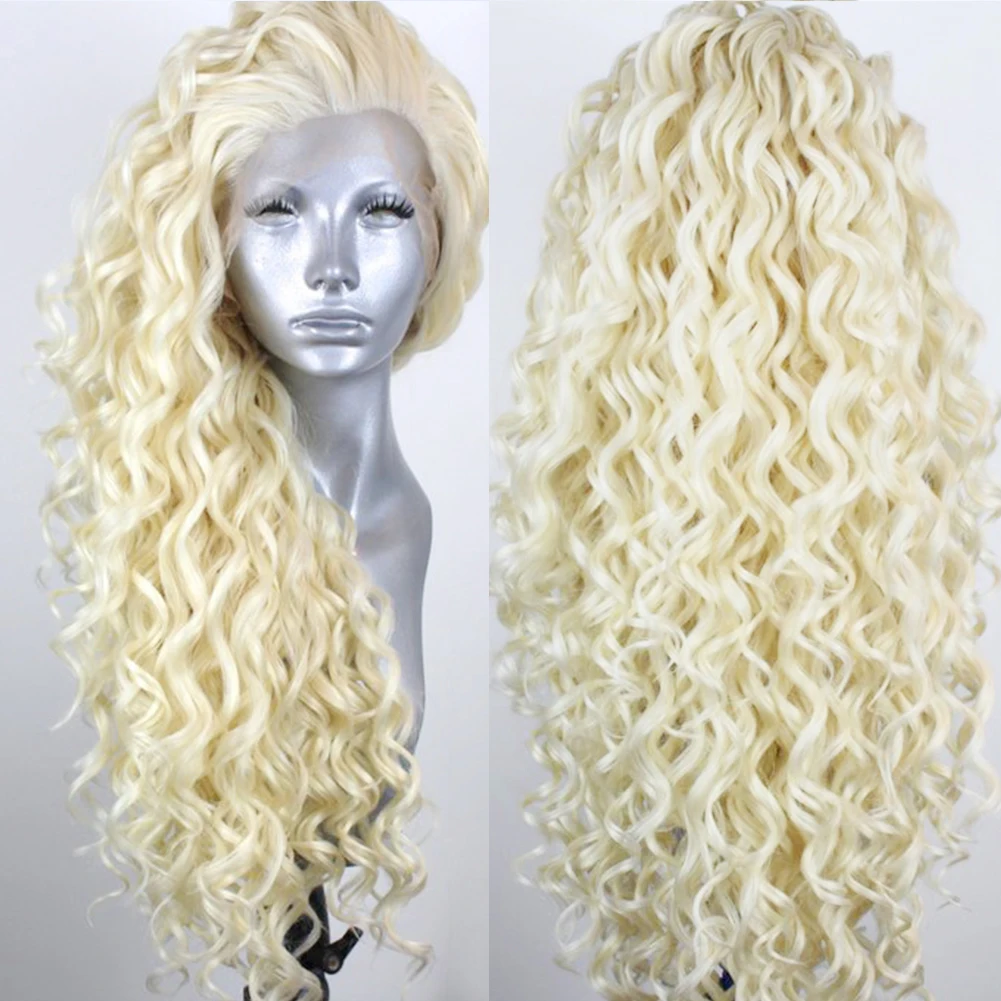 

AIMEYA Blonde Synthetic Lace Wigs for Women Kinky Curly Wig Natural Hairline Blonded Wig Free Part Cosplay Wigs High Temperature