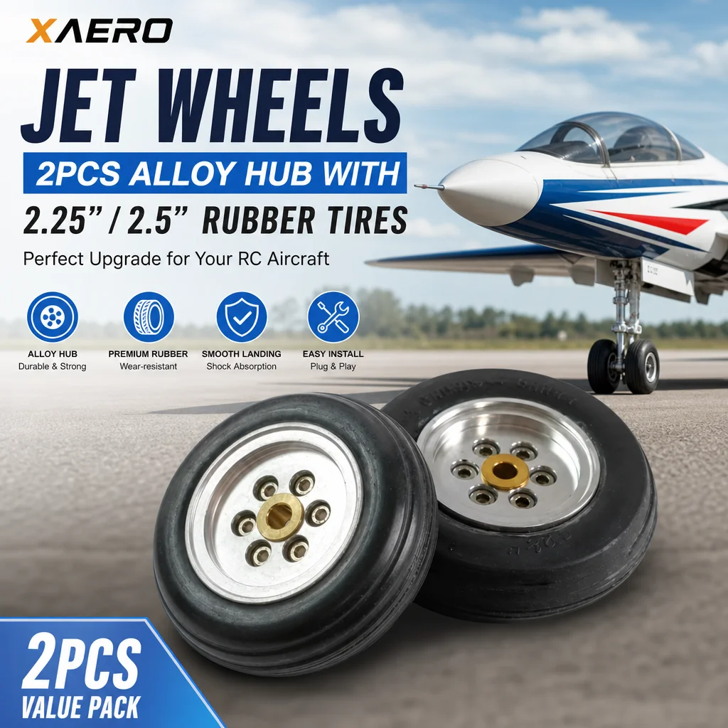 XAERO 2PCS Jet Wheels Legierungsnabe mit 2,25/2,5 Zoll Gummireifen für RC-Flugzeuge