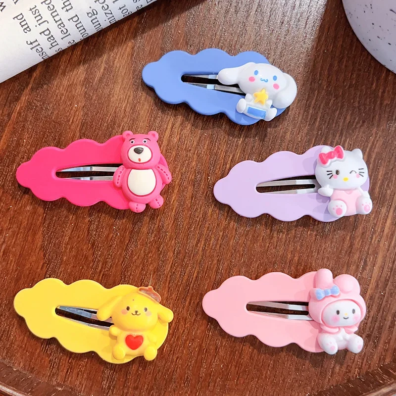 

Sanrio Kawaii Fluorescent Childrens Hairpins HelloKitty MyMelody Cinnamoroll Anime Cartoon Girls Candy Color Cute Hairpins Gift