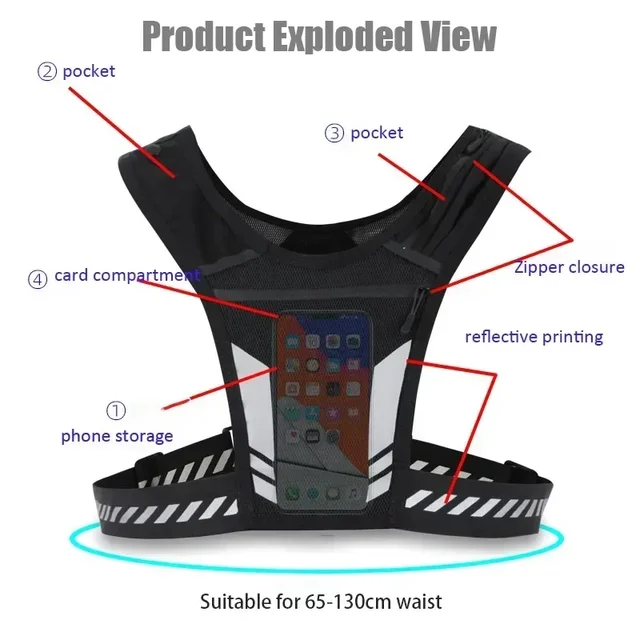 Reflective Running Backpack Universal Lightweight Sport Running Vest Mobile Phone Cards Bag For Jogging Fitness Male Female Vest 4