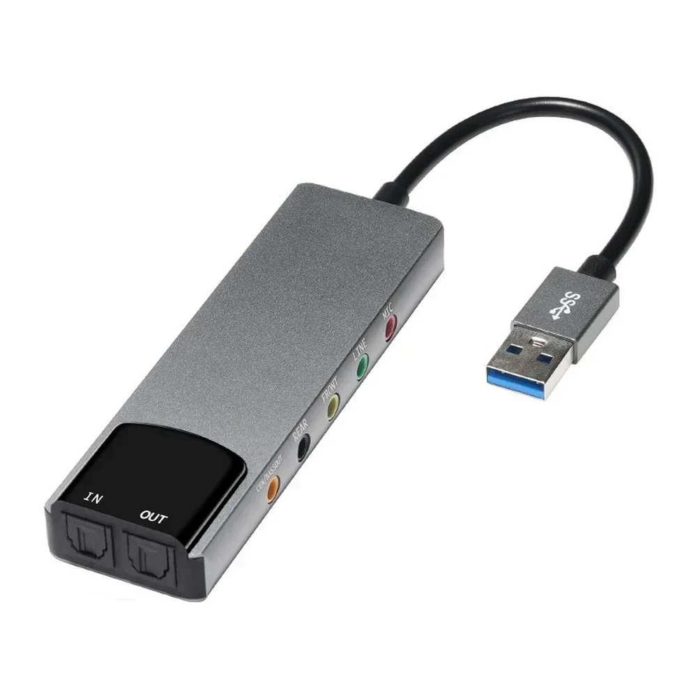 휴대용 알루미늄 USB 외부 사운드 카드 SPDIF 광섬유 출력 5 1 채널 AC3 for DTS OS와 호환 가능