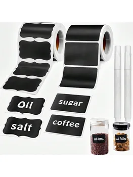 Etichette adesive riutilizzabili impermeabili nere con gesso bianco per barattoli di vetro, sala artigianale, spazi di stoccaggio, bottiglie di vetro, organizzazione