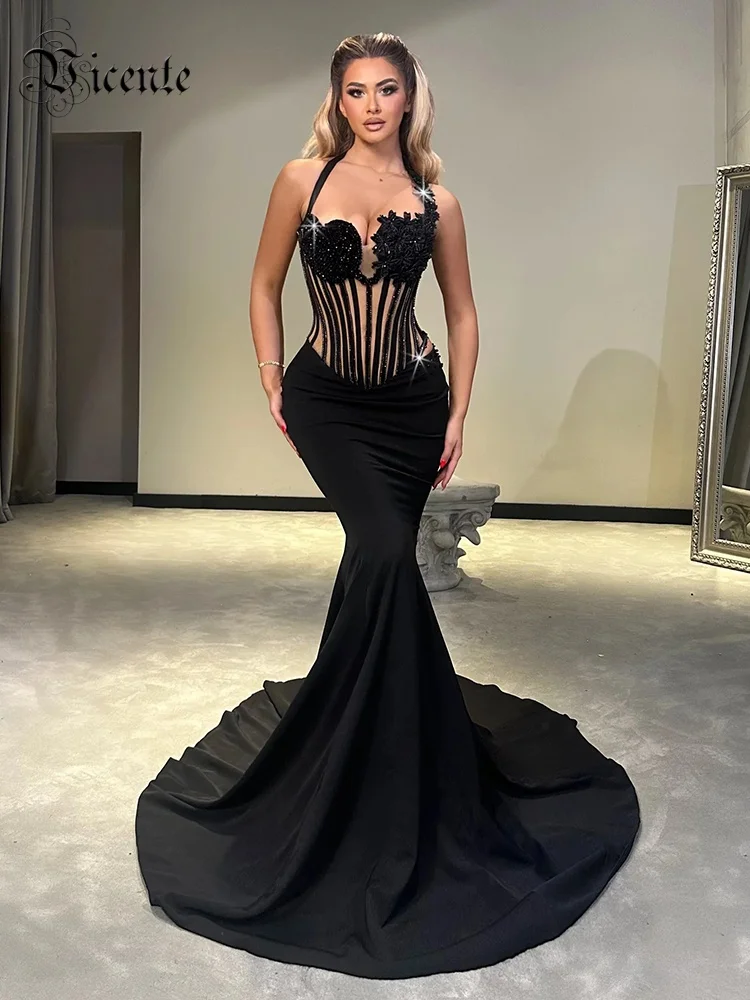 green emerald velvet dress Black Sexy Unique Velvet Rhinestone Prom Evening Dress main image 1