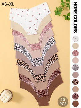 10pcs Women Seamless Wavy Edge Breathable Comfortable Soft Fabric Sexy Triangle Panties 1