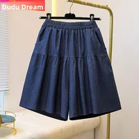 Loose A-Line Denim orts Women's Summer Thin Ice Silk  Wide Leg Five-Quarter Length Middle Waist Pants plus Size - Image 4