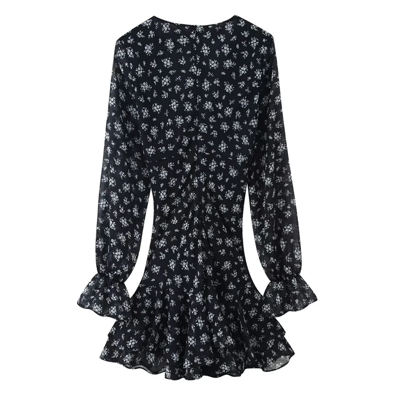 Women French Style Dress Spring Autumn Fashion Sexy V-Neck Long Sleeve Dress Female Print Evening Dress Summer Party Mini Dress