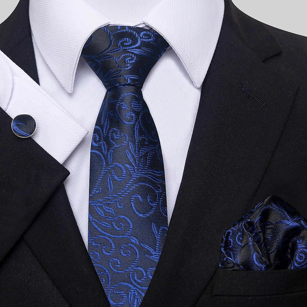 

Luxury 7.5 cm Birthday Present 100% Silk Tie Handkerchief Pocket Squares Cufflink Set Necktie For Men Printed Father's Day