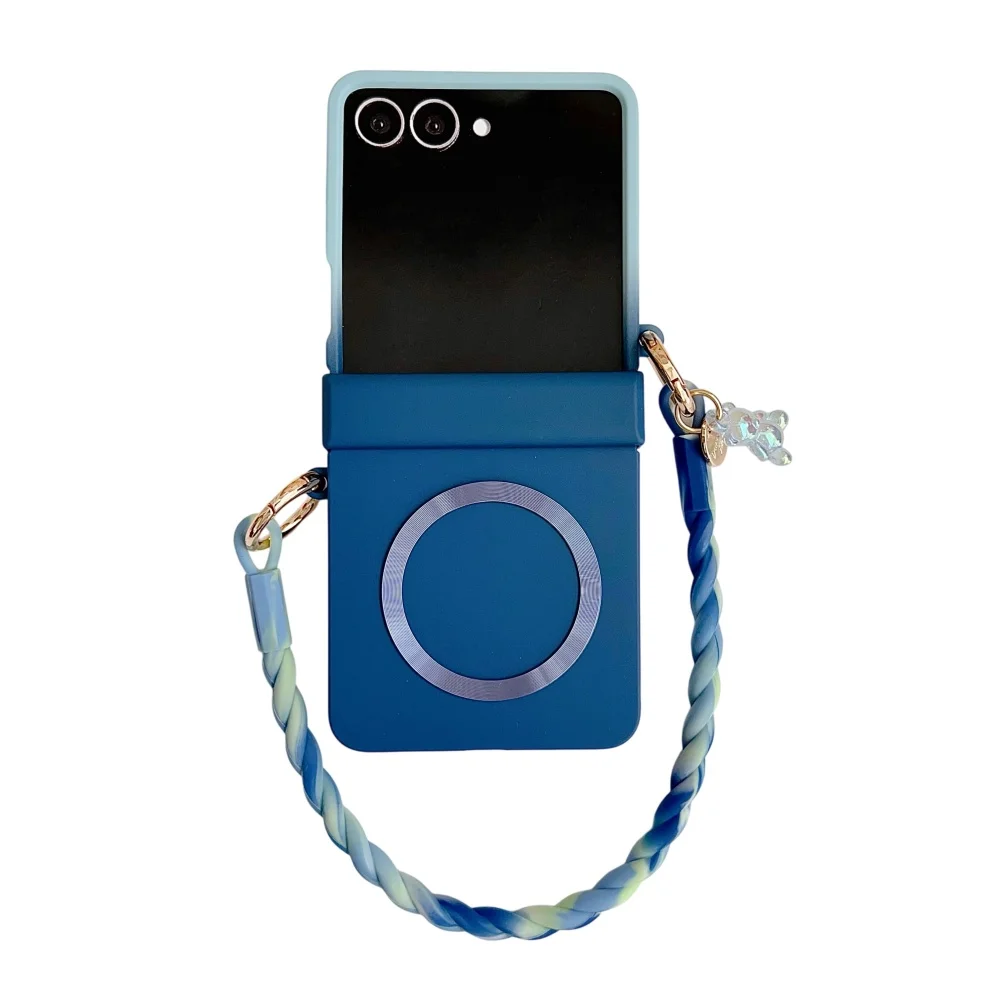 Gradient Candy Color Magnetic Phone Case with Hinge Protection and Wrist Strap