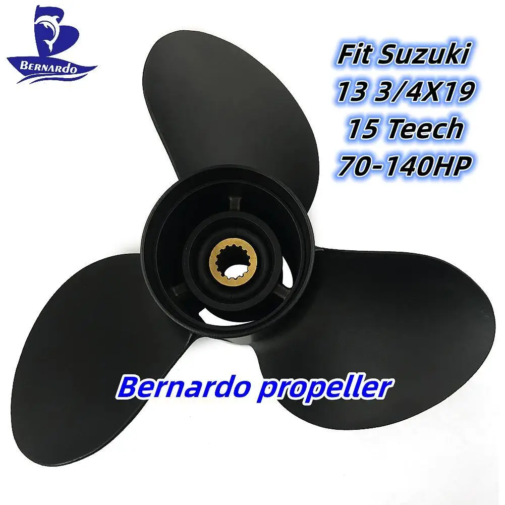 Bernardo Boat Propeller 13 3/4X19 Fit Suzuki Outboard Engines 70 80 90 100 115 140 HP Motor Aluminum 3 Blades 15 Tooth Spline