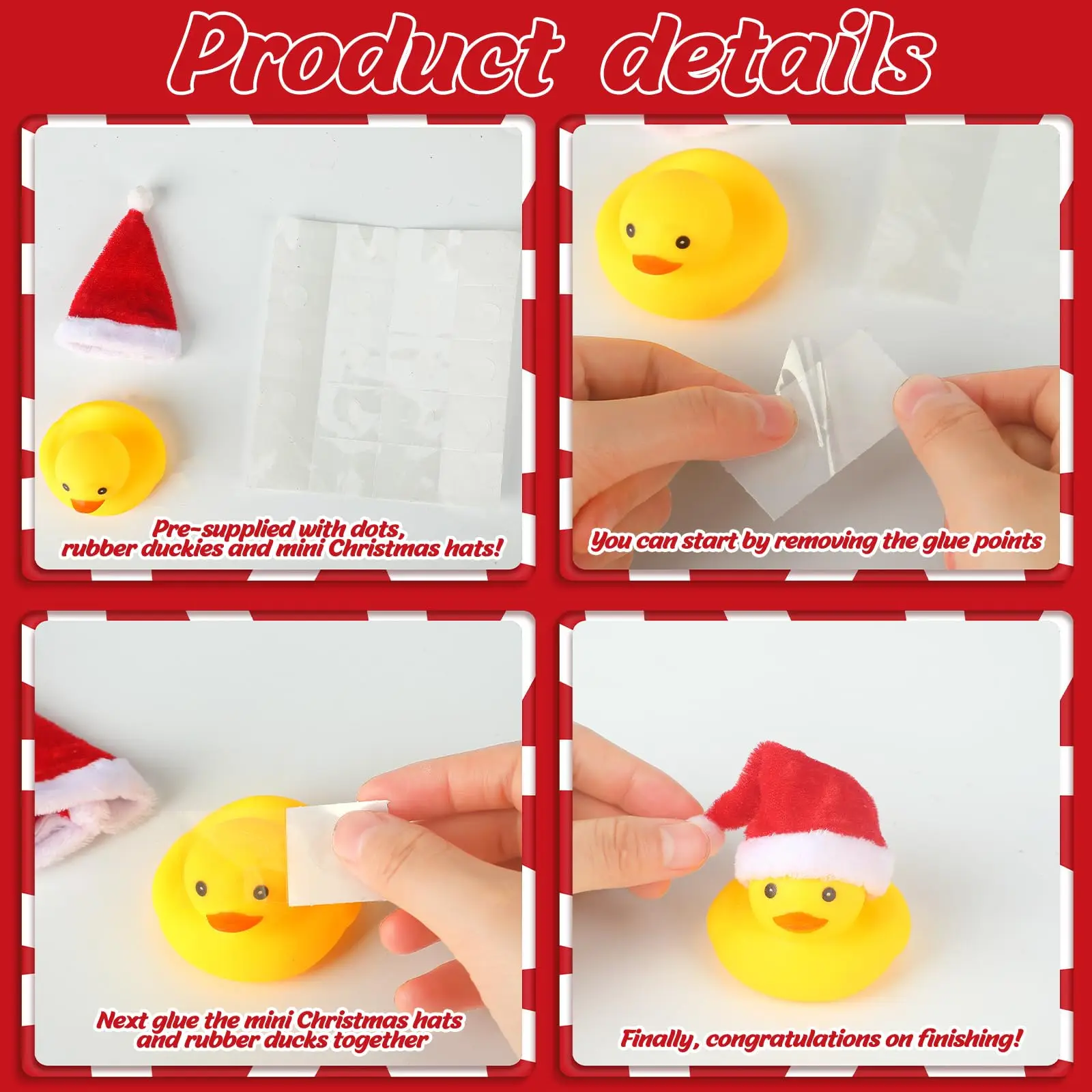 24/36/48 Pcs Christmas Rubber Ducks with Christmas Hats Small Bathtub Yellow Ducks Bath Toys for Baby Shower Holiday Decor Xmas 3
