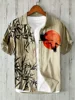 Koi Art Printed Linen Blended V-neck Men's Fashion Shirt 2