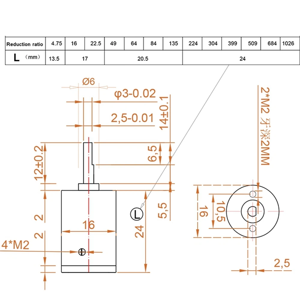Diâmetro 16mm, 050 030, Caixa de velocidades do motor, 4, 75-1026