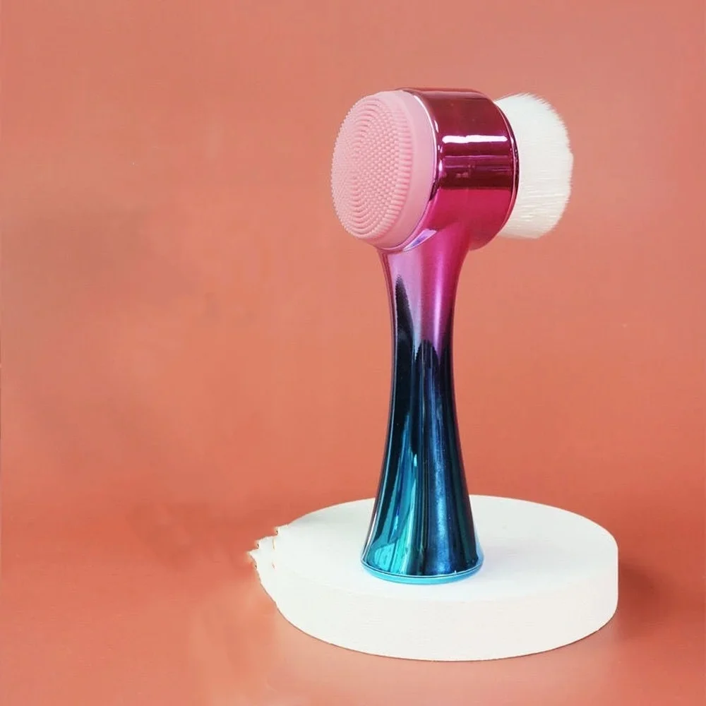 2 In 1 Gradient Facial Cleansing Brush Face Pore Exfoliatoring Blackhead Removal Cleanser Massage Brush Double-Sided Clean Tools