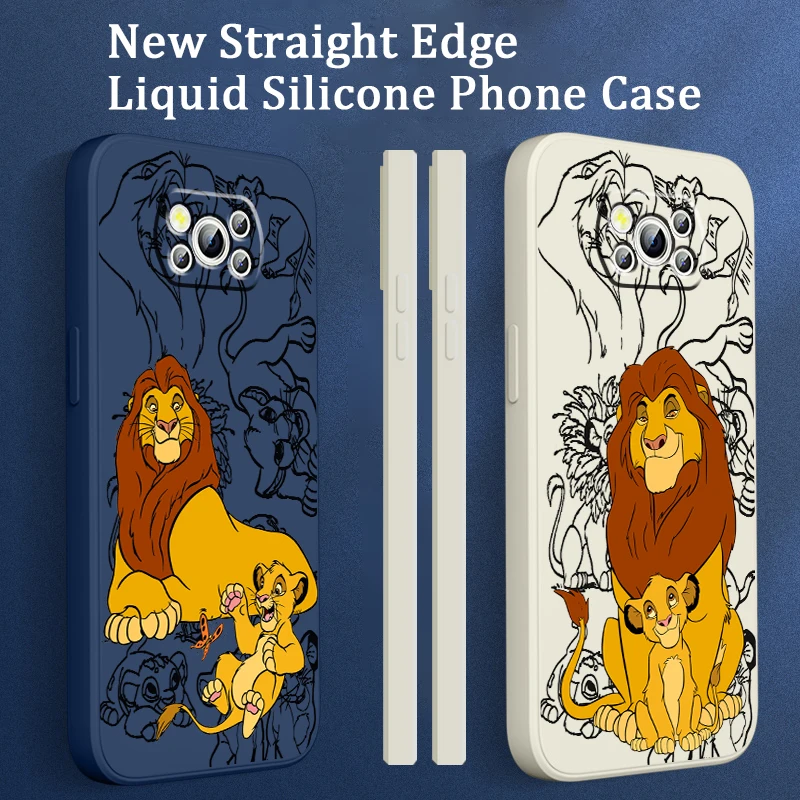Disney Lion King Simba Liquid Left Rope Per Xiaomi Mi Poco X5 X4 X3 M6 M5 M5S M4 M3 F5 F4 F3 C55 C40 Pro 5G Back Phone Case