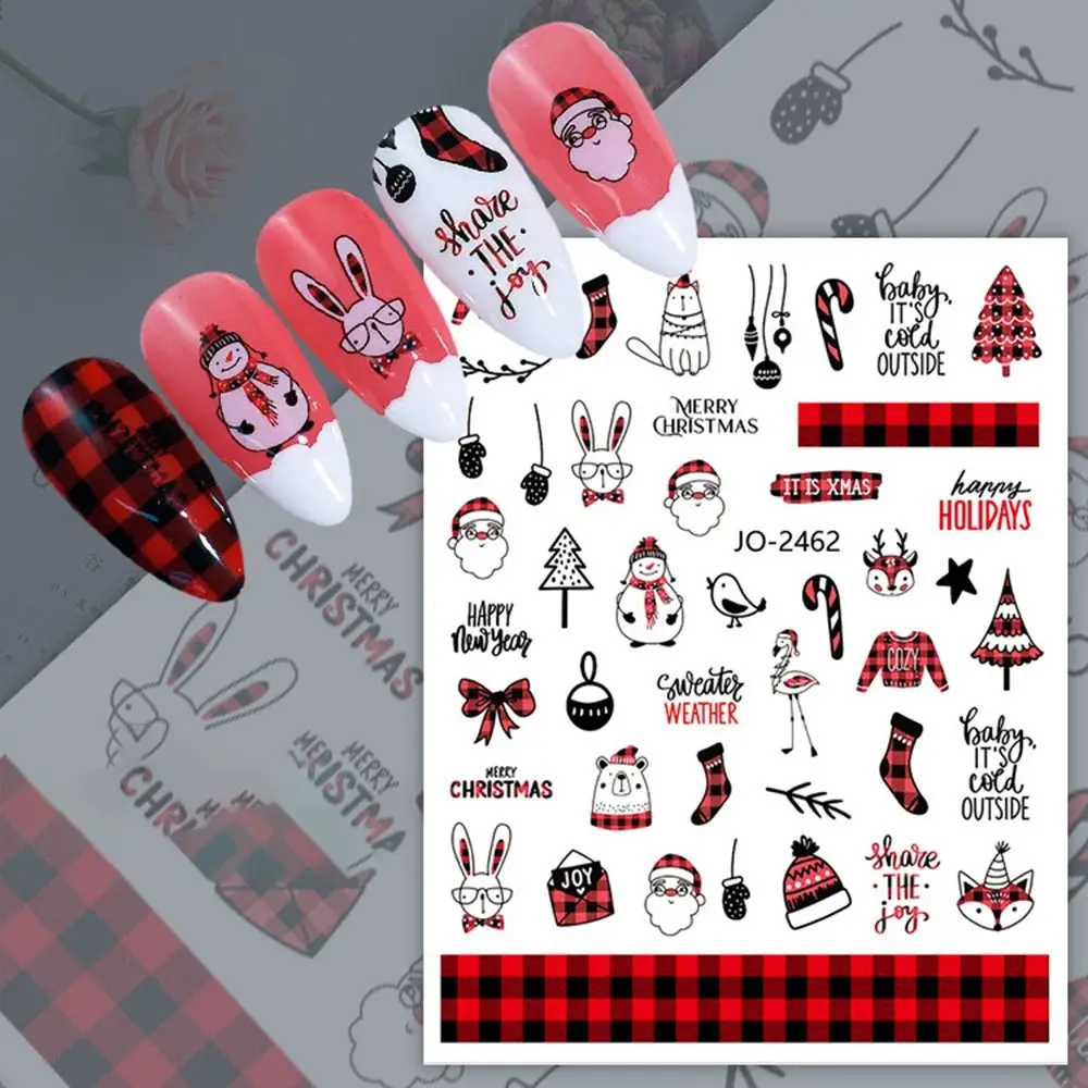 Professional Cartoon Christmas Nail Art Sticker Cute Simple Manicure Decals Santa Claus Snowman Nails Polish Sticker Women