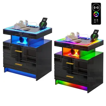 LED Nightstand Set with Charging Station 1