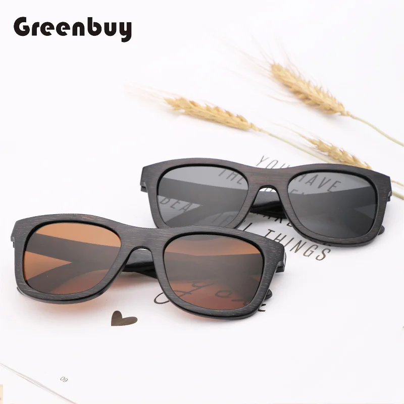 

New Fashion Bamboo Sunglasses Retro Real Women's Square Polarized Eye Wear Men's UV 400 Driving Sun Shades