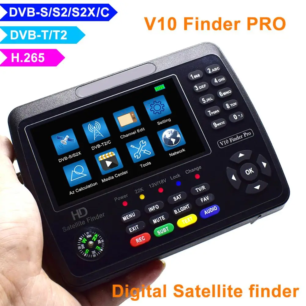 

V10 Finder Pro Satellite Finder Signal Meter HD 1080P 4.3" LCD H.264/H.265 10Bit Decoding For Adjusting Sat Dish