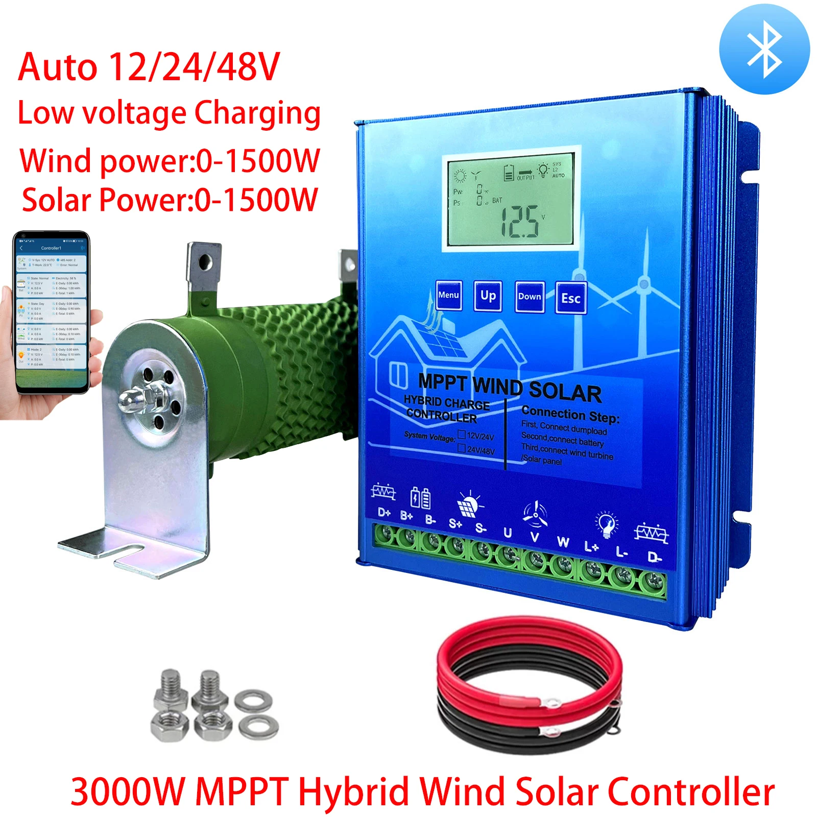 

3000W MPPT Hybrid Solar Wind Charge Controller 12V 24V 48V PV Wind Turbine WIFI Regulator For Lifepo4 Lithium Lead Acid Battery