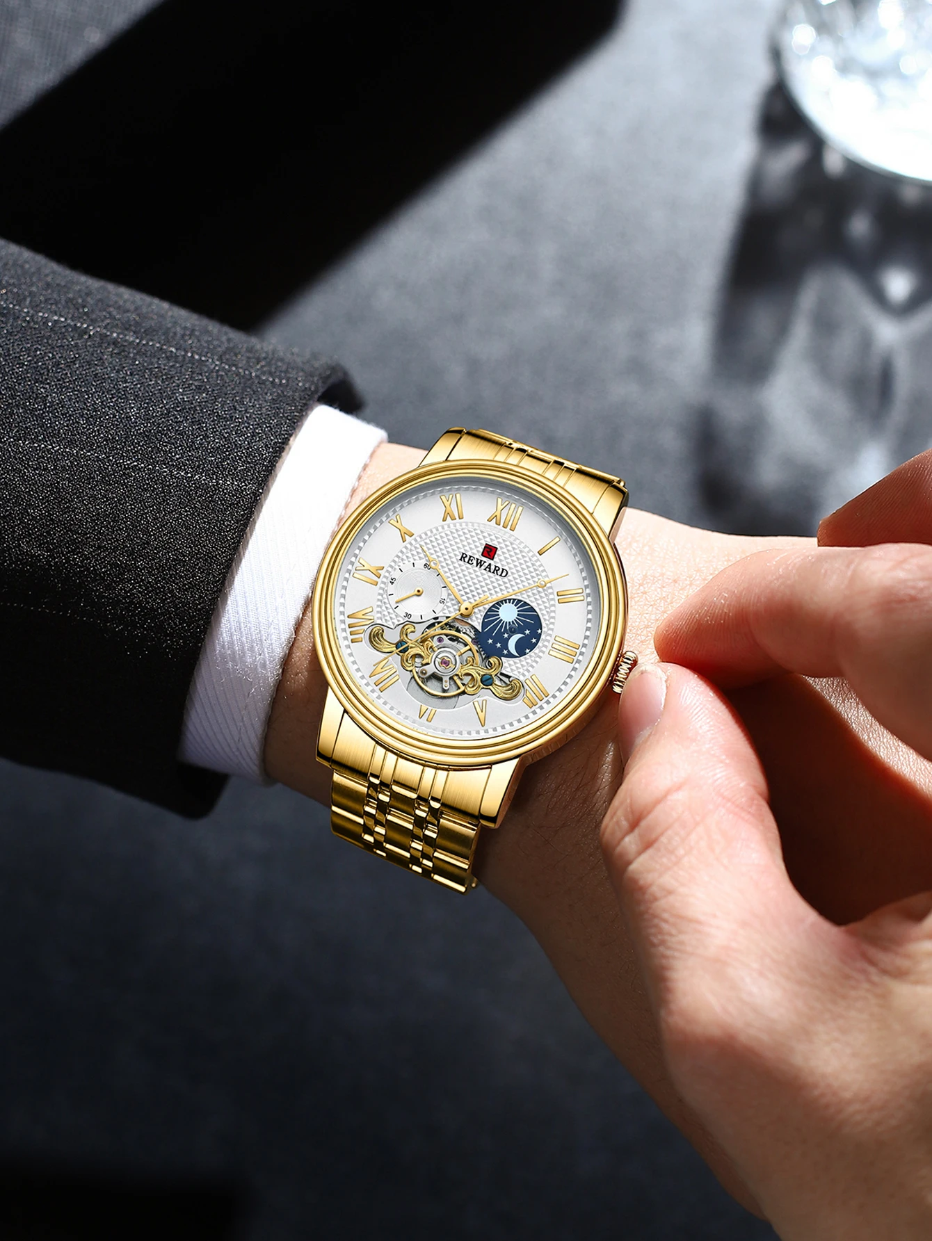 Classic Mens Mechanical Wristwatch Automatic Winding Stainless Wrist Watch Man Tourbillon Waterproof Spor Watches_voghion.com