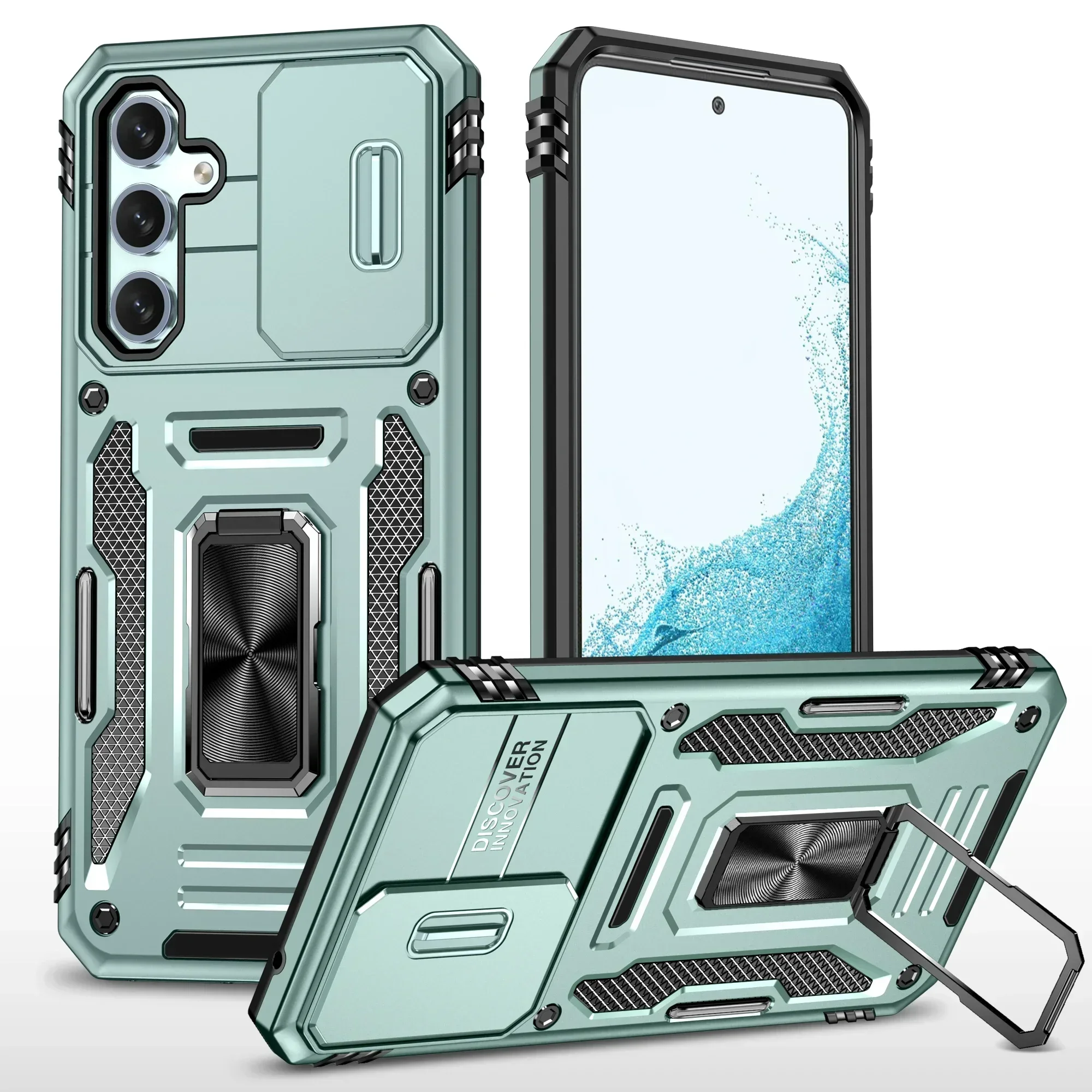 Premium Slide Camera Stand Armor Case with Kickstand and Antifall Protection