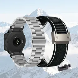 Dual Strap Set: Premium Metal and Nylon Bands for Garmin Instinct Series (Silver - Black)