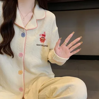 التطريز لطيف موضة جديدة المرأة منامة مجموعة جديد الخريف الشتاء لينة 2 قطعة مجموعة ملابس خاصة عادية التلبيب الرقبة المتسكعون للنساء 5