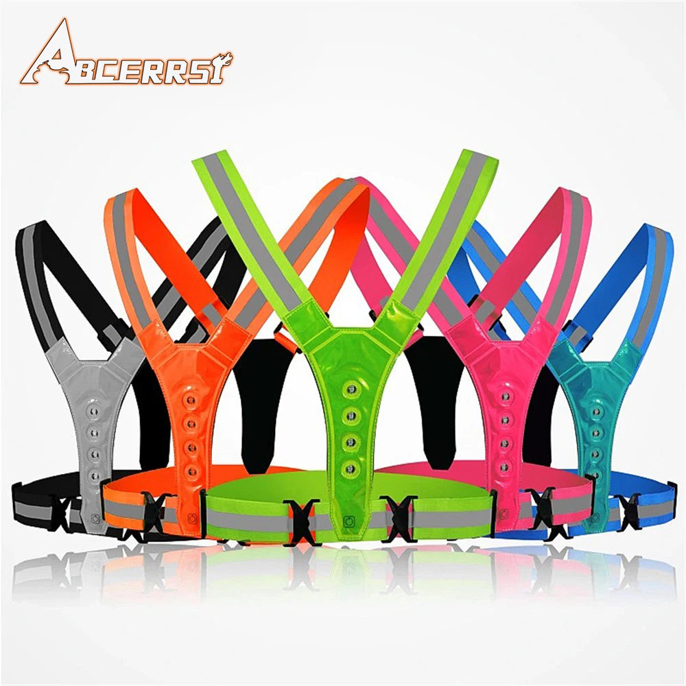 Motorcycle LED Reflective Vest Night Running Vest Glowing Reflector Straps Safety Cycling Warning Lights Reflective Ve Reflective Vest