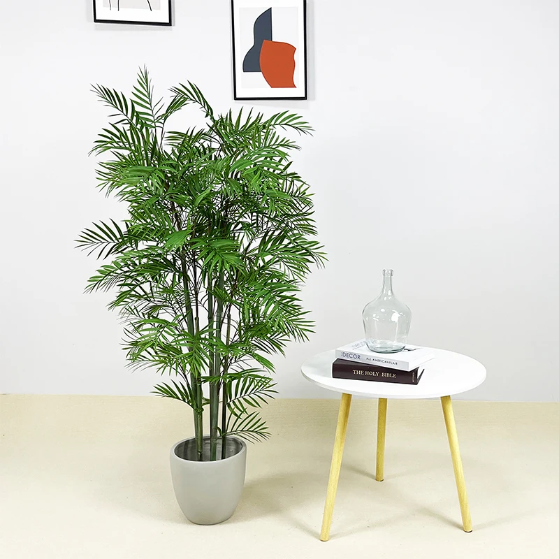 5FT Artificial Palm Tree In White Tall Planter – Fake Silk Areca Plant For Indoor Tropical Decor