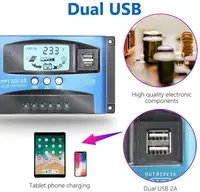 Contrôleur de Charge solaire MPPT 30A 40A 50A 60A 100A 12V 24V, déchargeur de Charge double USB automatique, régulateur de panneau solaire, écran LCD 5