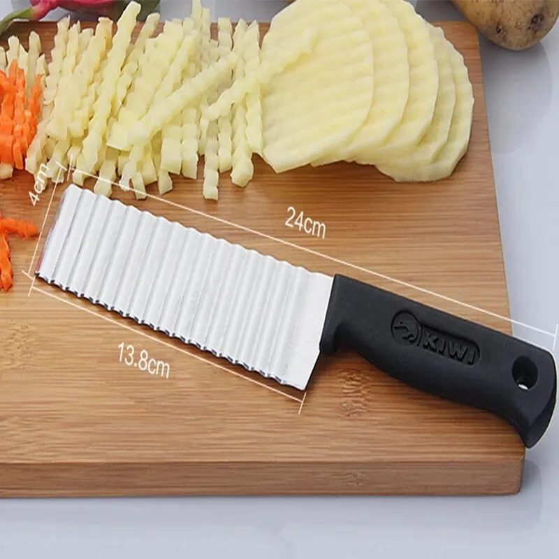 Juego de 4 cuchillos para cortar patatas de acero inoxidable con cuchillas  onduladas para cocina, herramientas para patatas fritas, rebanador de  frutas, verduras y zanahorias JAMW Sencillez