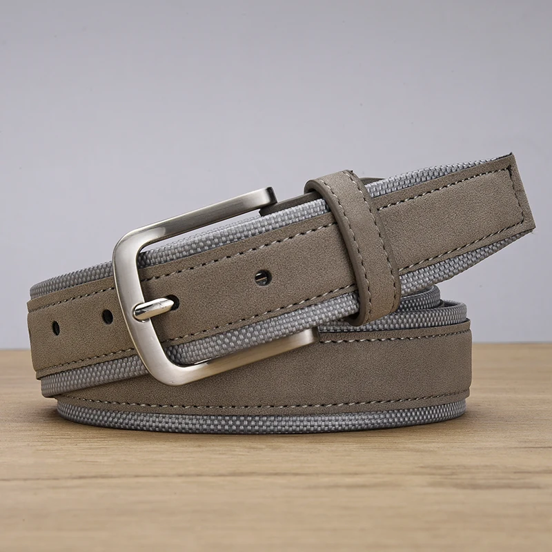 Leather Belt Mens Belt Pin Buckle Belt Waist Belt Suede Leather With Oxford Fabric 3.5 cm 4.0 cm Width For Men