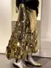 IEQJ 2025 Spring New Advanced Sequined Women's Skirt Solid High Waist A-line Ankle-Length Female Party Elegant Clothing 3XP48 3