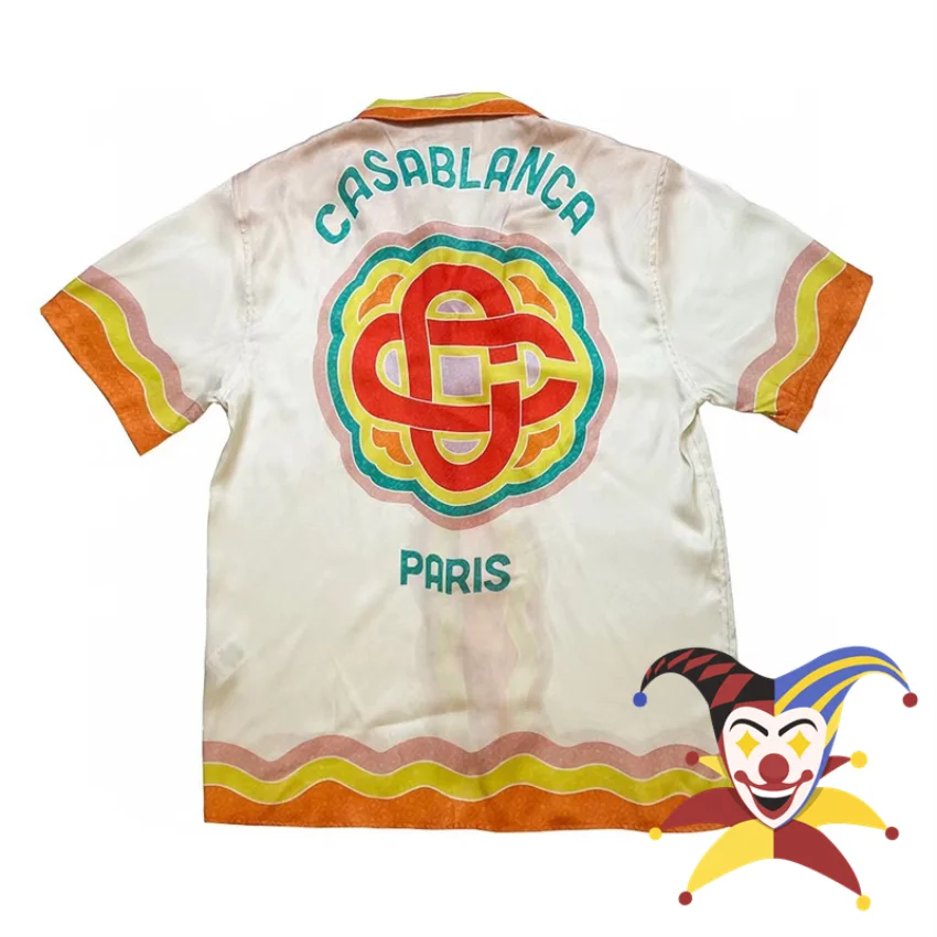 

Orange Casablanca Logo Shirt Men Women 2023ss Hawaii Beach Silk Shirts