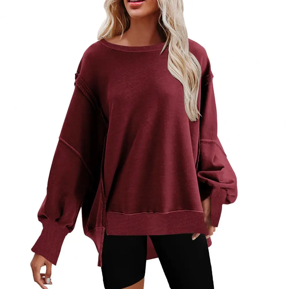 Autumn Sweatshirt Oversized Women O Neck Loose Long Sleeve Top Solid Wine Red / Black /Light Green /Blue Pullover Top