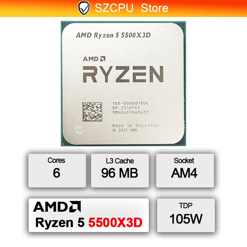 AMD Ryzen 5 5500X3D New R5 5500X3D 3.0 GHz 6-Core 12-Thread CPU Processor 7NM L3=96M Socket AM4
