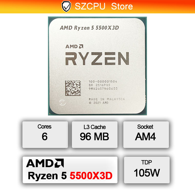 AMD Ryzen 5 5500X3D New R5 5500X3D 3.0 GHz 6-Core 12-Thread CPU Processor 7NM L3=96M Socket AM4