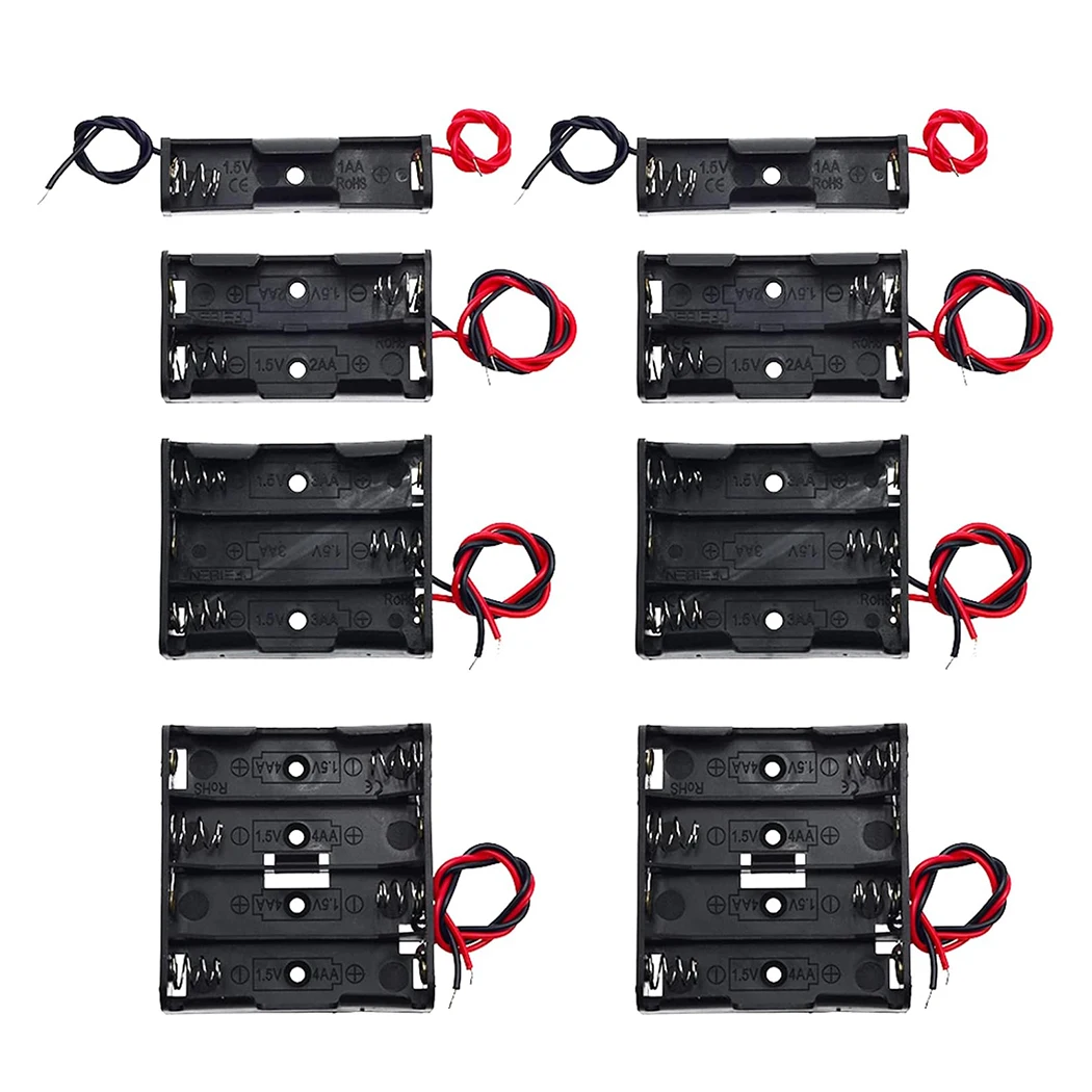 4PCS DIY AA Battery Holder Storage Box Case Leads 1X 2X 3X 4X Multi Purposes LR6 Container + Lead Cables