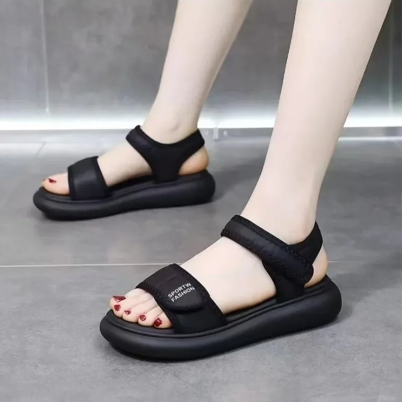 New Summer Fashion Chunky Sandals Women's Wedge Heels Slides PU Leather Casual Ladies Beach Thick Bottom Flip Flops
