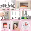 Wooden Play Kitchen Set Pretend Play Kitchen with Lights and Sounds for Kids Ages 3+, Includes Stove Oven Microwave Coffee Maker 6