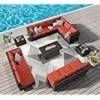 Furniture Sets Pieces with Fire Pit Table Patio Sectional Outdoor Furniture Sofa Chairs Set PE Rattan Wicker Couch Conversation 6