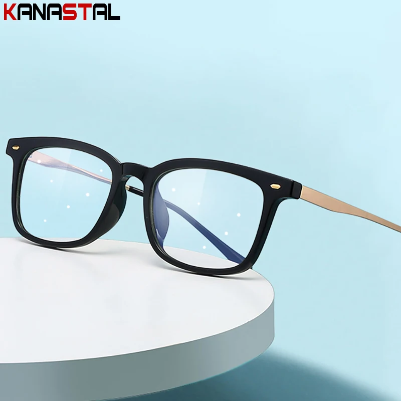 

New Men Blue Light Blocking Reading Glasses Women Retro TR90 Metal Square Eyeglasses Frame Ultralight Transparent Myopia Eyewear