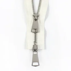 Durable Double Sliders Metal Zipper for Sewing, Jackets, and Coats - Multiple Length Options Available (White)